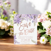 Roos gouden script Floral lavendel save the date Aankondigingskaart