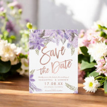 Roos gouden script Floral lavendel save the date