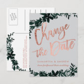 Roos gouden script Floral uitgesteld wijzigen van  Aankondigingskaart (Voorkant / Achterkant)