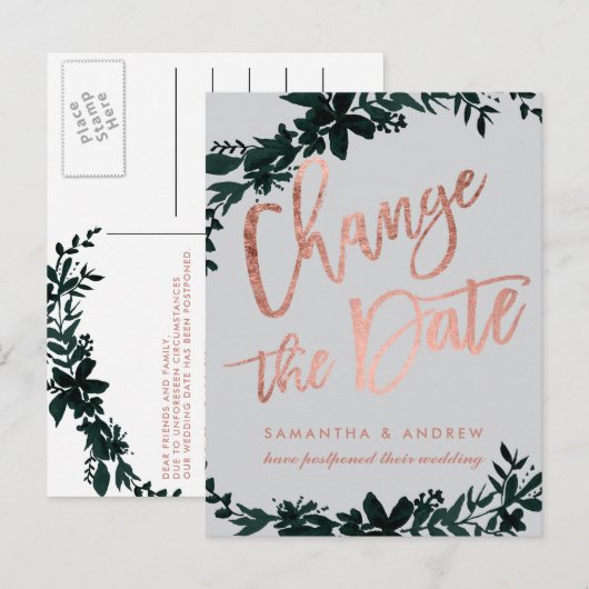 Roos gouden script Floral uitgesteld wijzigen van Aankondigingskaart (Voorkant / Achterkant)