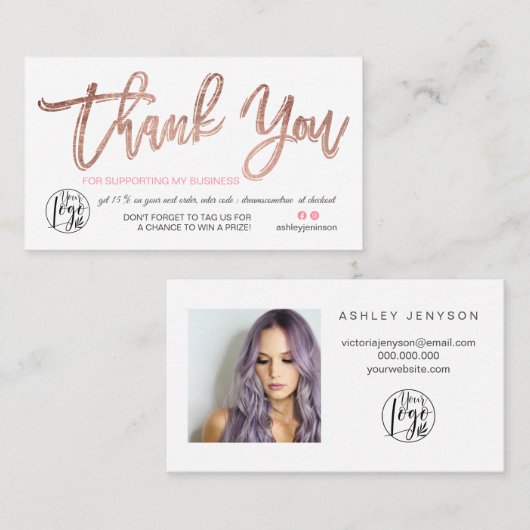 Roos gouden script foto logo orde dank u visitekaartje (Voorkant / Achterkant)