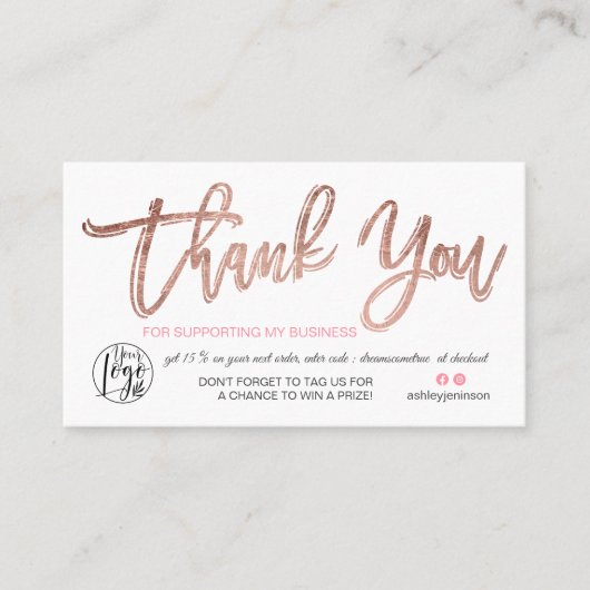 Roos gouden script foto logo orde dank u visitekaartje (Voorkant)