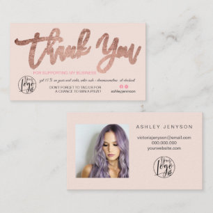 Roos gouden script foto logo roze orde dank u visitekaartje