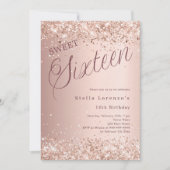 Roos gouden script glitter Sweet 16 luxe Kaart (Voorkant)