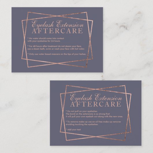 Roos gouden script grijs paarse wimpers visitekaartje (Voorkant / Achterkant)