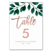Roos gouden script groen bladwitte tabelnummer kaart (Voorkant)