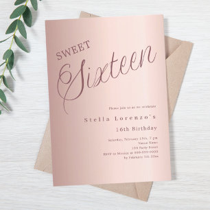 Roos gouden script luxe Sweet 16 Kaart