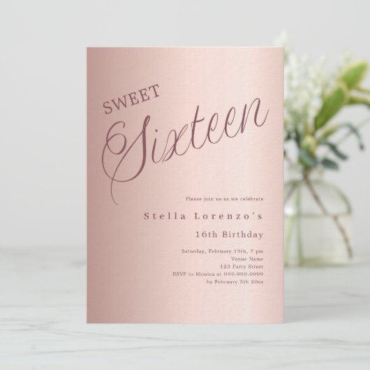 Roos gouden script luxe Sweet 16 Kaart (Staand voorkant)