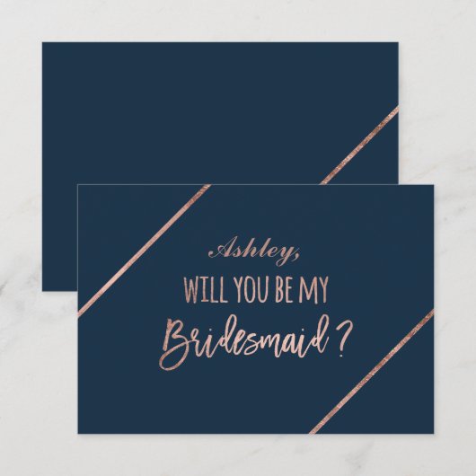 Roos gouden script marineblauw wees mijn bruidsmei kaart (Voorkant / Achterkant)