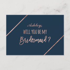 Roos gouden script marineblauw wees mijn bruidsmei kaart