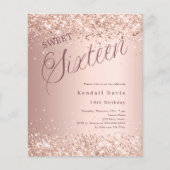Roos gouden script modern budget Sweet 16 uitnodig (Voorkant)