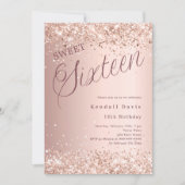 Roos gouden script modern Sweet 16 Kaart (Voorkant)