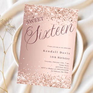 Roos gouden script modern Sweet 16 Kaart