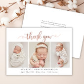 Roos gouden script pasgeboren 3 foto collage dank  bedankkaart