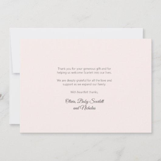 Roos gouden script pasgeboren Baby foto dank u Bedankkaart (Achterkant)