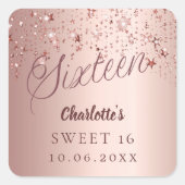 Roos gouden script sterren Sweet 16 Vierkante Sticker (Voorkant)