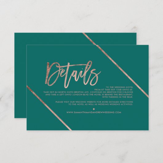 Roos gouden script streep groen bruiloft richting informatiekaartje (Voorkant / Achterkant)