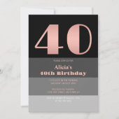Roos Gouden Script Zwart Grijs Strepen 40e Verjaar Kaart (Voorkant)