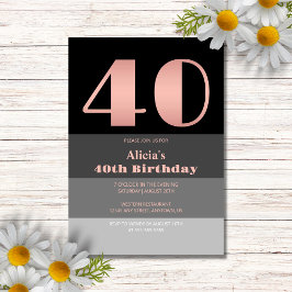 Roos Gouden Script Zwart Grijs Strepen 40e Verjaar Kaart