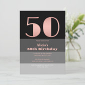 Roos Gouden Script Zwart Grijs Strepen 50e Verjaar Kaart (Staand voorkant)
