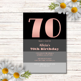 Roos Gouden Script Zwart Grijs Strepen 70e Verjaar Kaart
