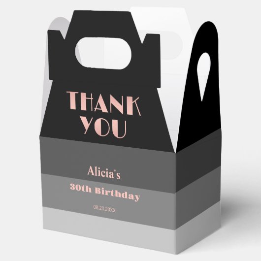 Roos Gouden Script Zwart Grijs Strepen Dank u Bedankdoosjes (Geopend)