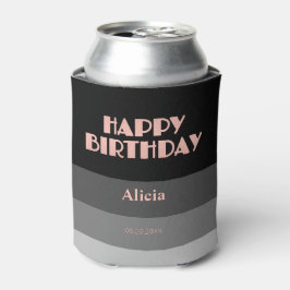 Roos Gouden Script Zwart Grijs Stripes Verjaardag Blikjeskoeler