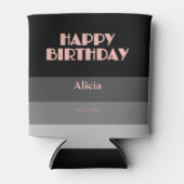 Roos Gouden Script Zwart Grijs Stripes Verjaardag Blikjeskoeler (Voorkant)