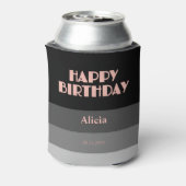 Roos Gouden Script Zwart Grijs Stripes Verjaardag Blikjeskoeler (Blikje Achterkant)