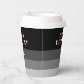 Roos Gouden Script Zwart Grijs Stripes Verjaardag Papieren Bekers (Rechts)