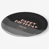 Roos Gouden Script Zwart Grijs Stripes Verjaardag Papieren Bordje (Gekanteld)