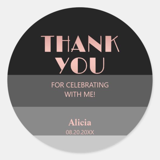Roos Gouden Script Zwart Grijs Stripes Verjaardag Ronde Sticker (Voorkant)