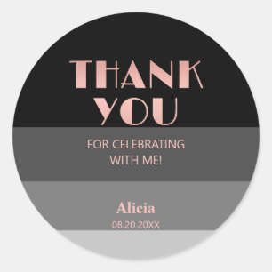 Roos Gouden Script Zwart Grijs Stripes Verjaardag Ronde Sticker