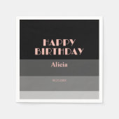Roos Gouden Script Zwart Grijs Stripes Verjaardag Servet (Voorkant)