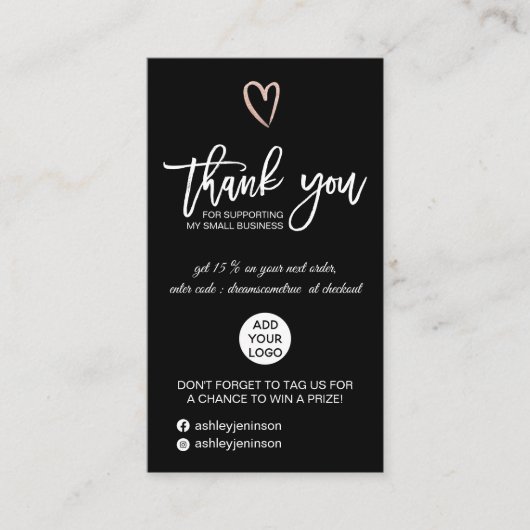 Roos gouden script zwarte logo bedankt visitekaartje (Voorkant)