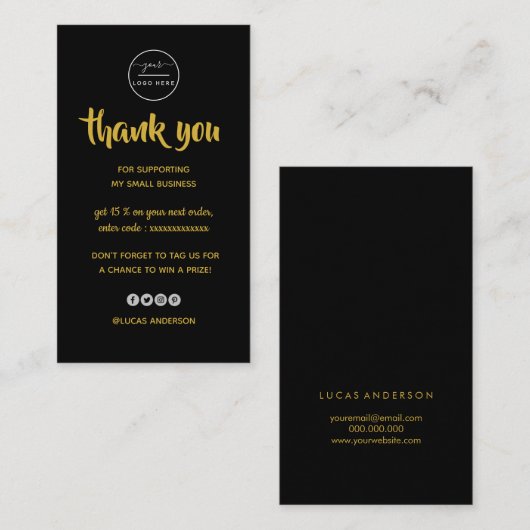 Roos gouden script zwarte logo bedankt  visitekaartje (Voorkant / Achterkant)