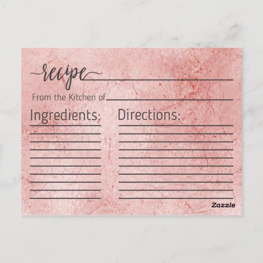 Roos gouden shimmer Folie Vrijgezellenfeest recept Briefkaart (Achterkant)