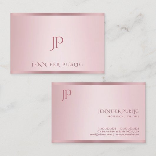 Roos gouden Sjabloon modern minimalistisch monogra Visitekaartje (Voorkant / Achterkant)