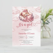 Roos gouden slaap teddybeer Het is een meisje Baby Kaart (Staand voorkant)