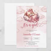 Roos gouden slaap teddybeer Het is een meisje Baby Kaart (Voorkant / Achterkant)