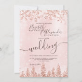 Roos gouden sneeuw met kerstwinter bruiloft kaart (Voorkant)