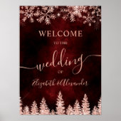 Roos gouden sneeuw met rode kerstwinter bruiloft poster (Voorkant)