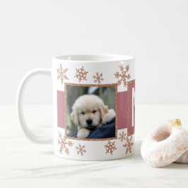 Roos gouden sneeuwvlok 2 foto monogram kerst koffiemok