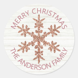 Roos gouden sneeuwvlok faux glitter modern stijlvo ronde sticker