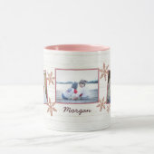 Roos gouden sneeuwvlok kerst naam en 3 foto mok (Midden)