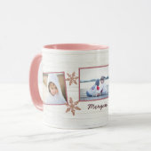 Roos gouden sneeuwvlok kerst naam en 3 foto mok (Voorkant links)