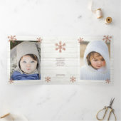 Roos Gouden Sneeuwvlok Rustieke Kerst 3 Foto Drieluik Wenskaart (Binnen)