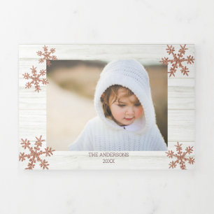 Roos Gouden Sneeuwvlok Rustieke Kerst 5 Foto Drieluik Wenskaart