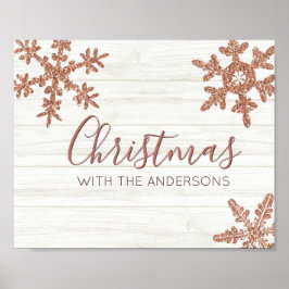 Roos gouden sneeuwvlok rustieke winterkerst poster