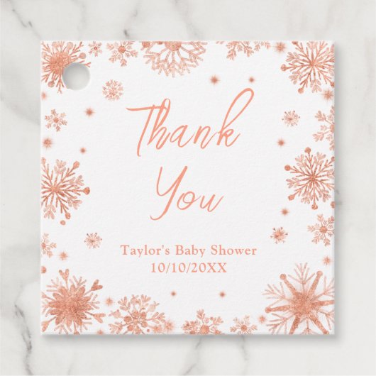 Roos Gouden Sneeuwvlokken Baby shower Bedankt Bedankjes Labels (Voorkant)